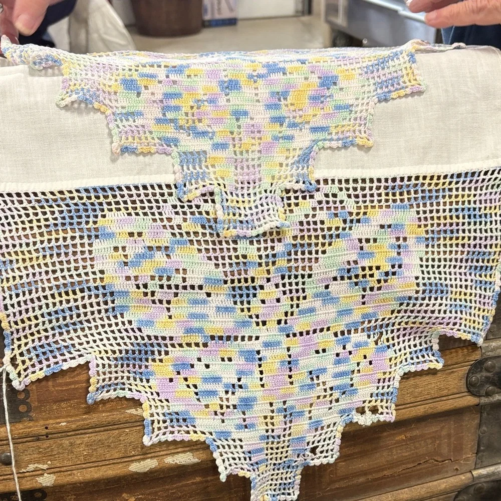 Vintage Colorful Crochet Lace Table Runner